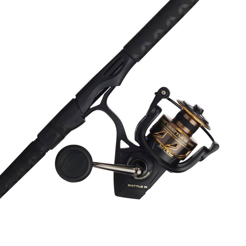 Battle III Combo | 2 | 5000 | Split | 8' | Medium Heavy | 5.6:1 | 12-25lb |  Moderate Fast | EVA/Rubber Shrink Tube | Model #BTLIII5000802MH