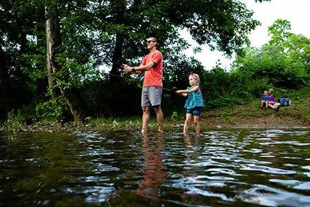 Family fishing from the shore