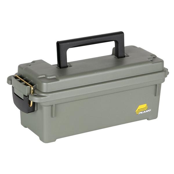 Plano Ammo Box 38 Special, 357 Magnum 100-Round Plastic Dark Gray and Clear  Amber, UPC : 024099122504