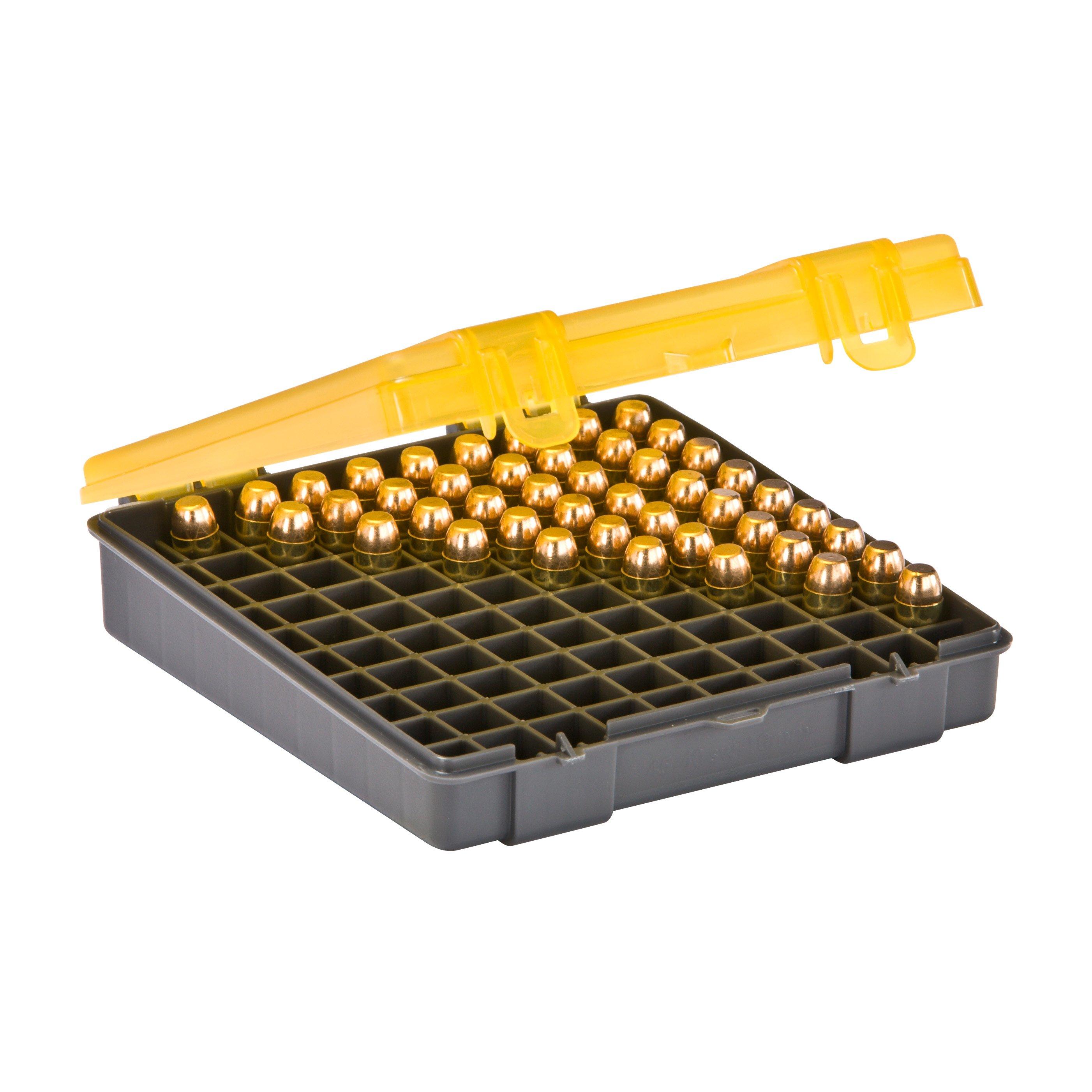 Plano 100-Count Handgun Ammo Box, Dark Gray, Lockable Ammunition Storage,  Small Plastic Ammo Box with Dependable Closures and Deep Individual Slots  for .45, .40 & 10mm